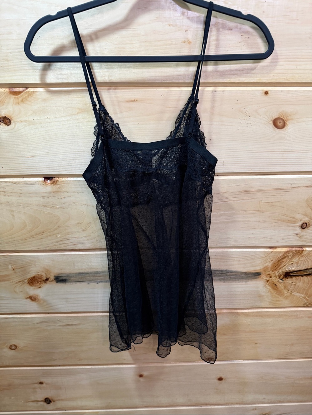 Victoria's Secret Black Sheer Lace Babydoll Chemise w/ Center Bow - NWOT - Large